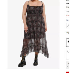 Hot Topic Dress 4X 26 Black‎ Cosmic Aura Celestial Sun Mesh Cami Dress Maxi NWT